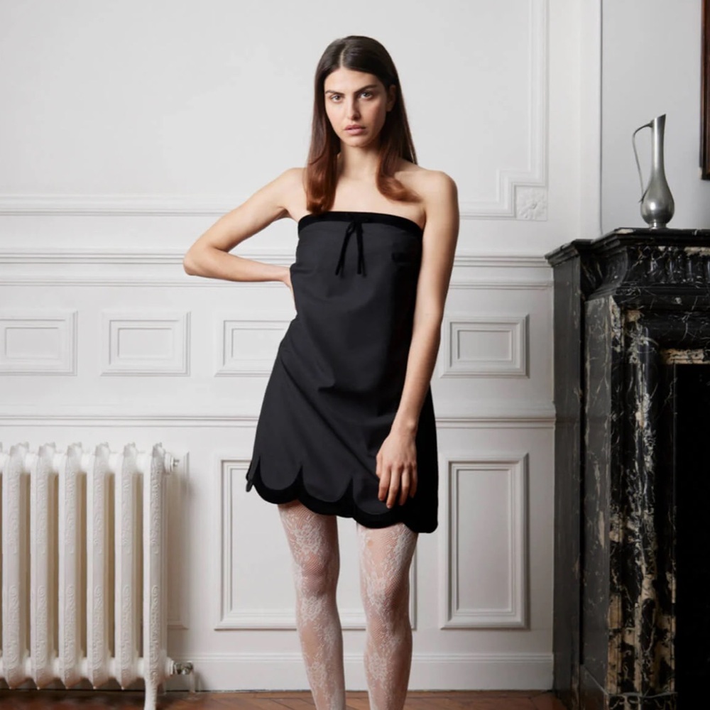 MARLIES GRACE Paloma Black Strapless Velvet Scallop Mini Dress NWOT XS $525